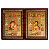 15" Wedding Diptych in Velvet Case - Christ and Virgin with Feast Day Images