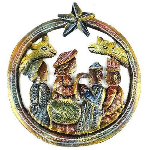 Small Round Painted Recycled Steel Drum Nativity Scene - Croix des Bouquets (H)