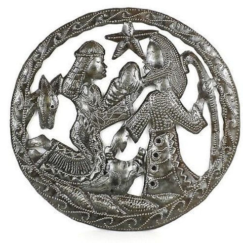 8-inch Round Recycled Steel Drum Nativity Scene - Croix des Bouquets (H)