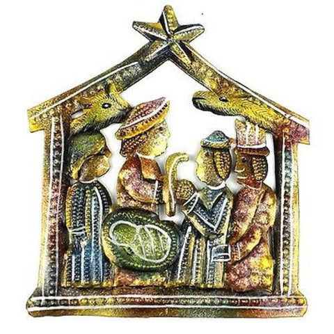 Small Painted Recycled Steel Drum Nativity Scene - Croix des Bouquets (H)