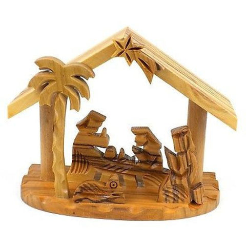 Olive Wood Small Beams Nativity - Bethlehem