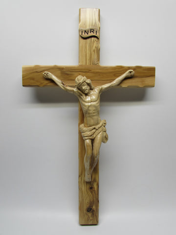 12"-20" Hand Carved Olive Wood Crucifix - Rugged Cross - Made in Jerusalem