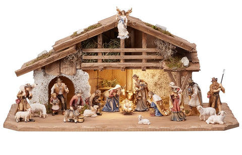 20 Piece Kostner Nativity Set - Alpine Stable with Lighting