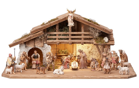 20 Piece Zirbel Nativity Set Alpine stable with lighting