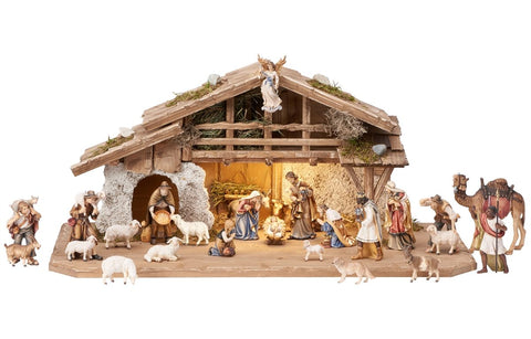25 Piece Kostner Nativity Set - Alpine stable with lighting