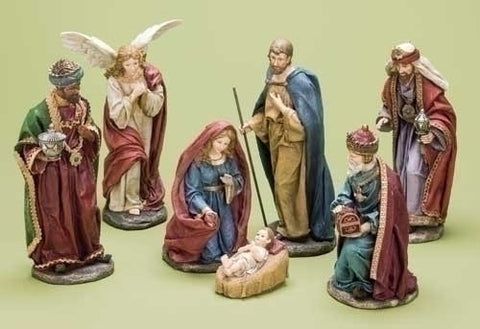 7 Piece 12" Nativity Figurines, Textured