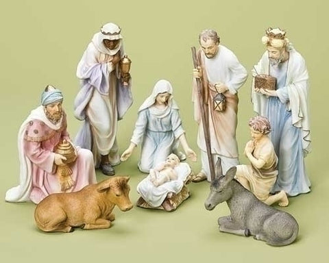 9 Piece 10" Nativity Set - Pastel Colors, by Roman
