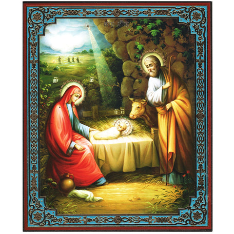 Nativity Icon 8 3/4" by 7" - Christ is Born in Bethlehem! - an Authentic Russian Icon