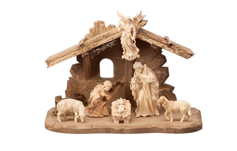 8 Piece Zirbel Nativity Set with Stable Tyrol for Holy Family