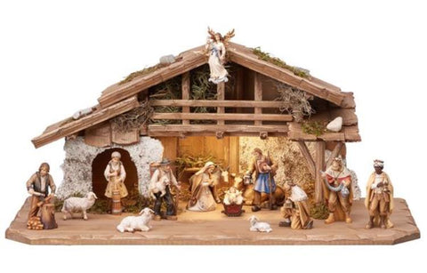 Heimatland 17 Piece Nativity Set - Alpine Stable with Lighting