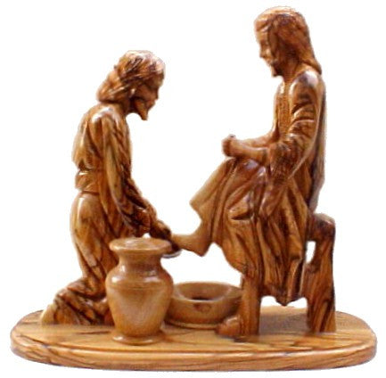 Jesus Washes Peter's Feet Olive Wood Carving - Made in Bethlehem