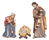 Kostner Holy Family with Infant Jesus Loose in  Manger - Four Piece Woodcarving Set