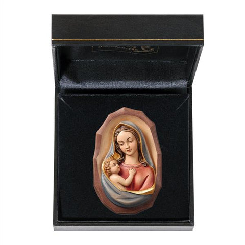 Relief of Virgin and Infant Lord - Miniature Woodcarving in Case