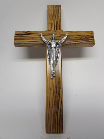 Olive Wood Cross with Metal Risen Christ Figure