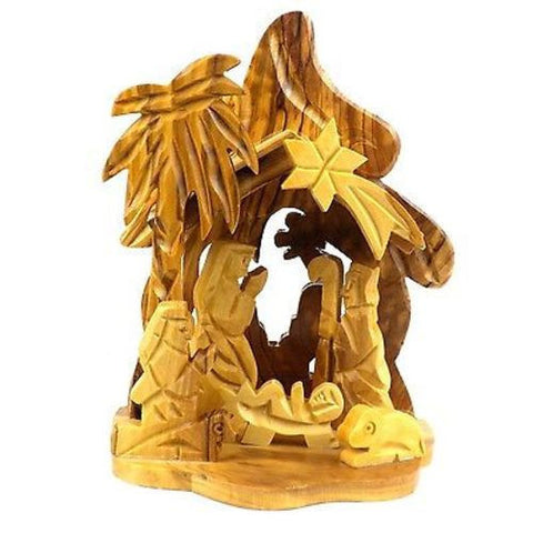 Single Piece Olive Wood Nativity - Bethlehem