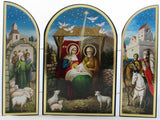 Nativity Triptych Icon, Jesus and Family in Bethlehem, Authentic Russian Icon