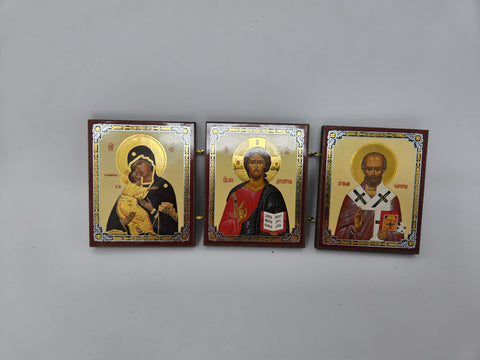 Three leaf Icon depicting Mary and Jesus Christ, and St. Nicholas