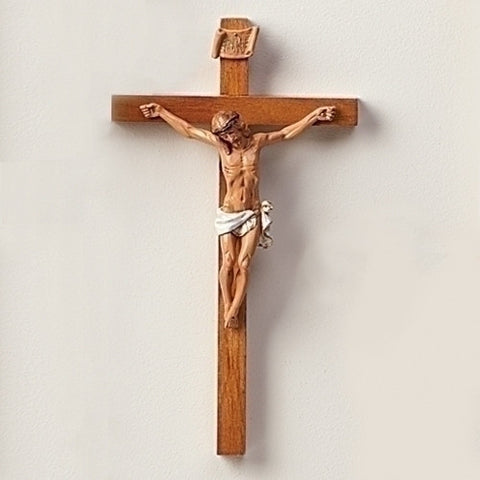 12" Crucifix by Fontanini, Polymer Corpus on Wood Cross
