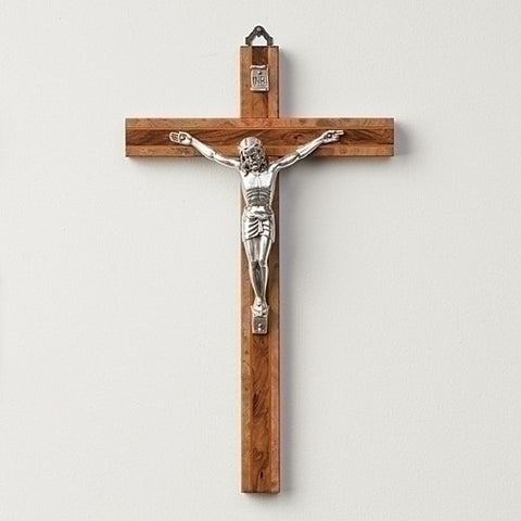 10" Two-toned Wood Crucifix with silver-toned corpus