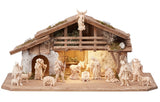 17 Piece Zirbel Nativity Set Alpine stable with lighting