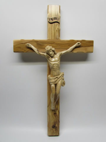 Olive Wood Byzantine Cross with Crucifix and 4 Holy Items - 3