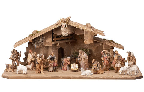 21 Piece Zirbel Nativity Set With Stable Holy Night natural wood