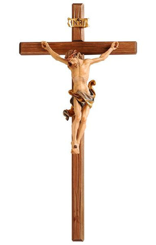 PEMA Leonardo Style Wood Carved Crucifix - Hand Painted Corpus