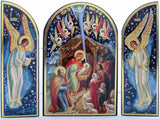 Russian Triptych Nativity Icon,  Infant Jesus, Joseph, Mary, Shepherds & Angels in Bethlehem