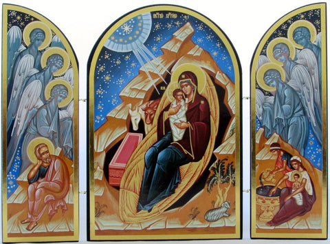Traditional Triptych of Jesus and the Virgin at His Nativity